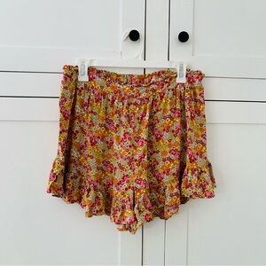 Wild Fable Orange Yellow Pink Ditsy Floral Pull On Ruffle Shorts Size Large